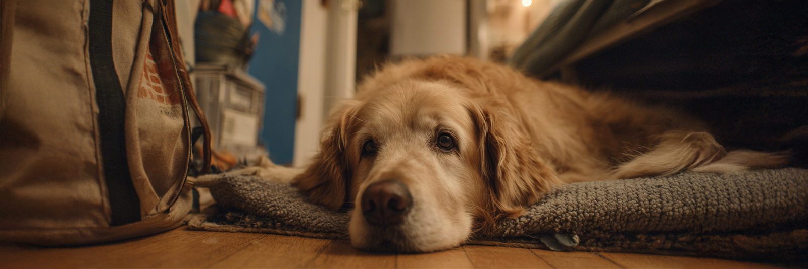 Dog looking tired with warm nose and fever-like symptoms at home